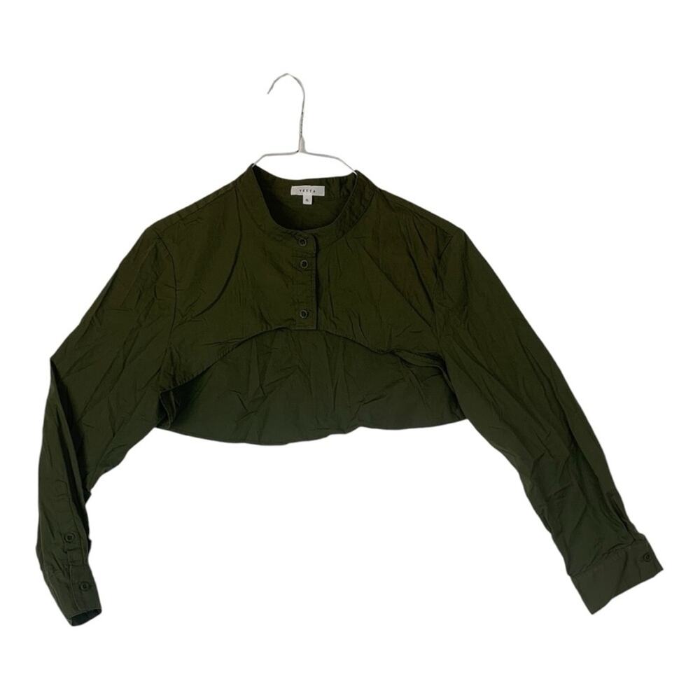 Vetta women's XL army green crop button up faux casual avant casual over lay